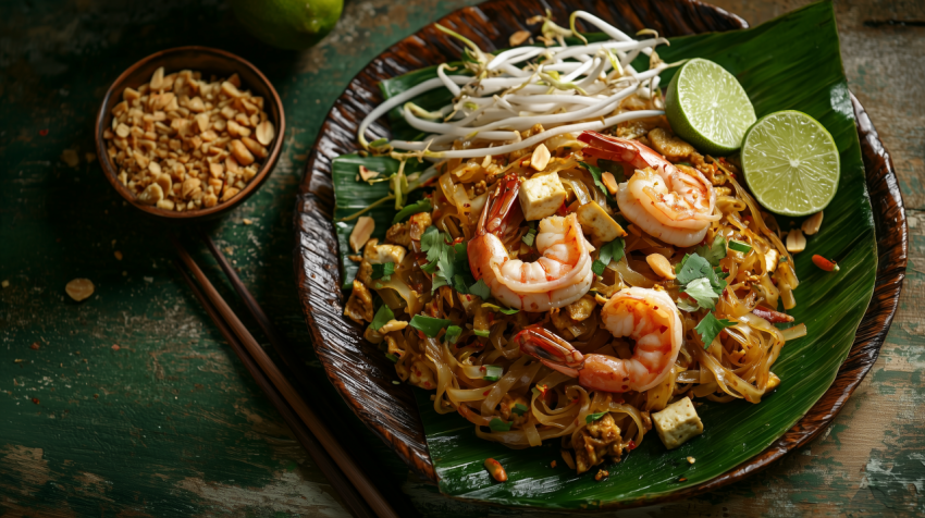 Vibrant Thai Pad Thai with Shrimp Tofu and Crushed Peanuts