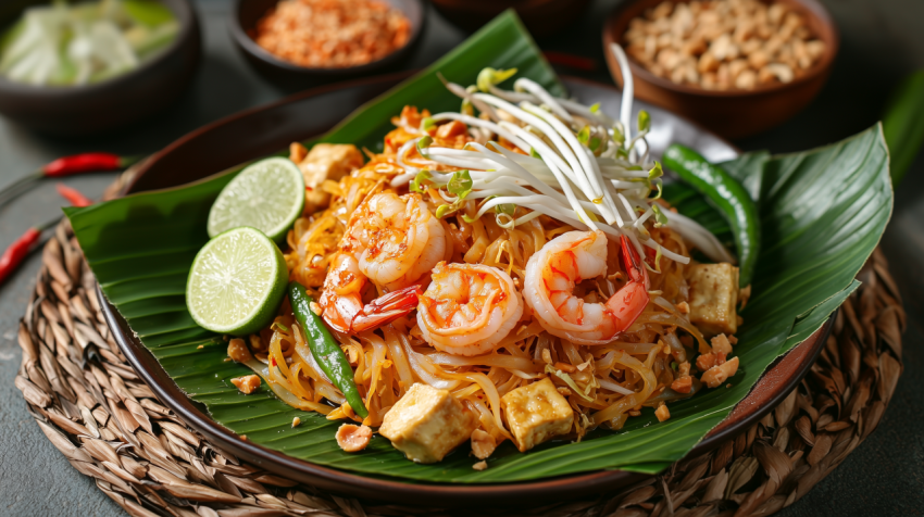 Traditional Thai Pad Thai with Shrimp and Fresh Herbs