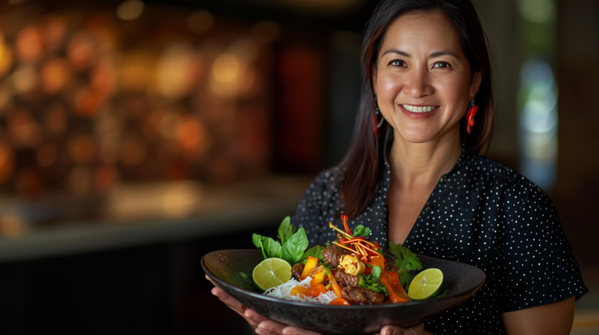 Traditional Vietnamese Pho with Fresh Herbs and Lime