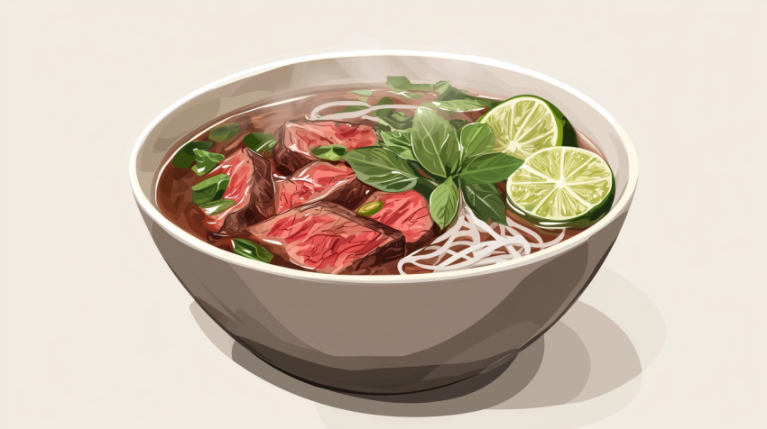 Vibrant Vietnamese Pho with Beef and Chili on the Side