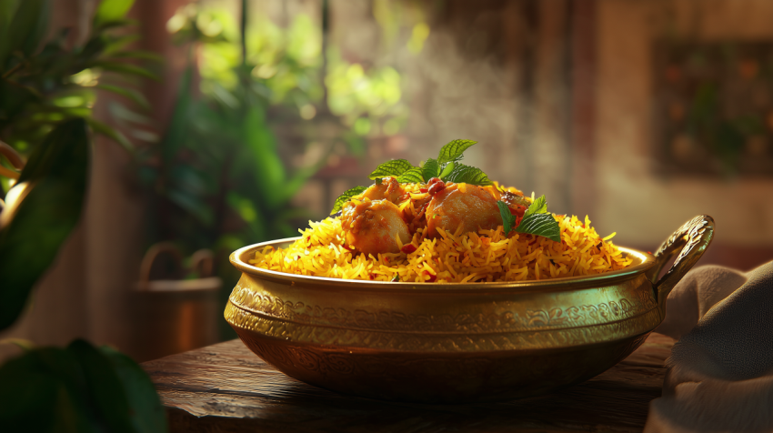 Traditional Indian Biryani with Saffron and Fresh Mint