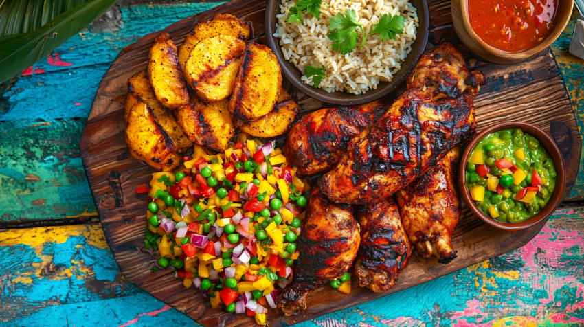 Grilled Jamaican Jerk Chicken with Rice and Peas