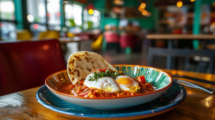 Hearty Israeli Shakshuka with Poached Eggs and Tomato Sauce