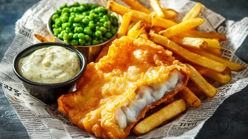 Crispy English Fish and Chips with Tartar Sauce
