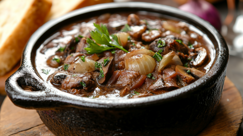Traditional French Coq au Vin with Crusty Bread
