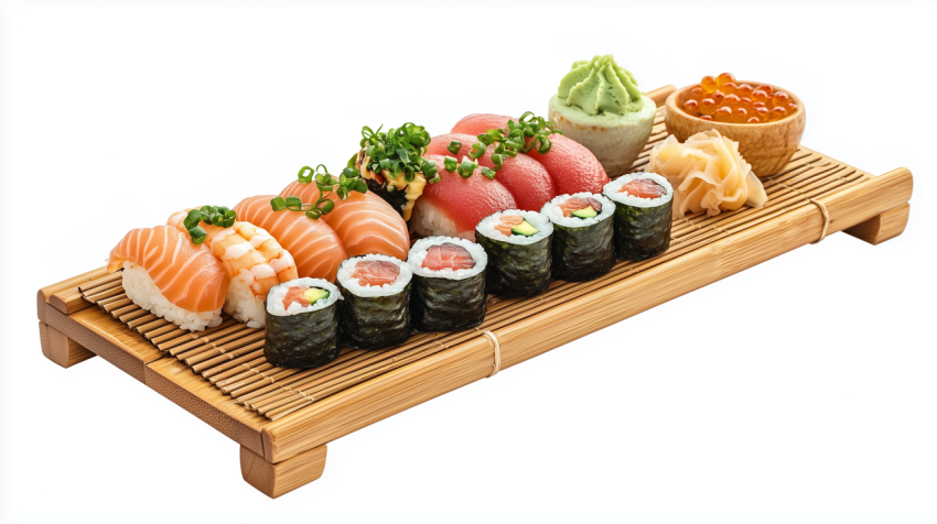 Traditional Japanese Sushi Platter with Nigiri and Pickled Ginger