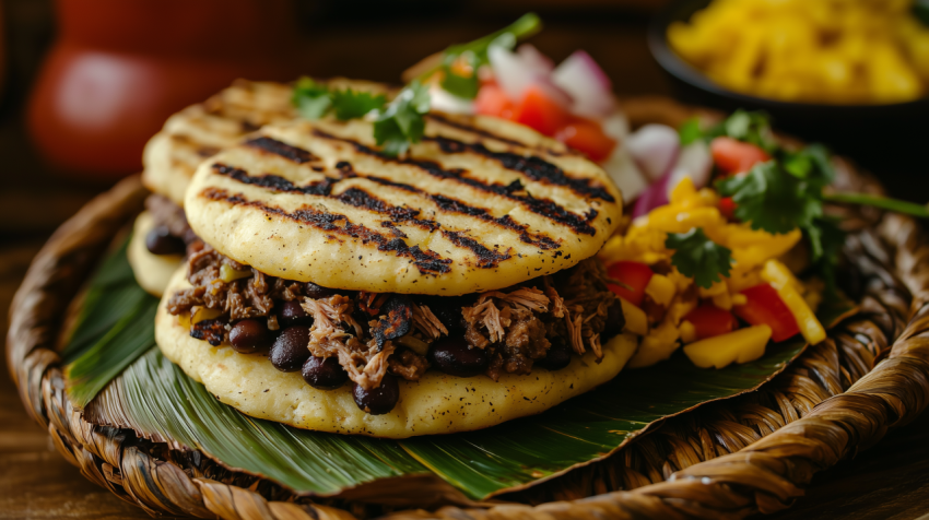 Traditional Venezuelan Arepas with Cheese and Beef