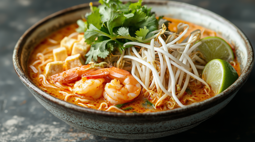 Fragrant Malaysian Laksa with Shrimp and Tofu Puffs