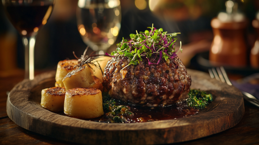 Traditional Scottish Haggis on Rustic Wooden Platter