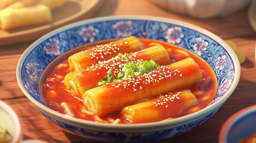 Chewy Korean Tteokbokki with Gochujang Sauce and Fish Cakes