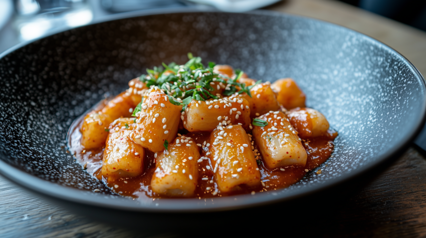 Traditional Korean Tteokbokki with Sesame Seeds