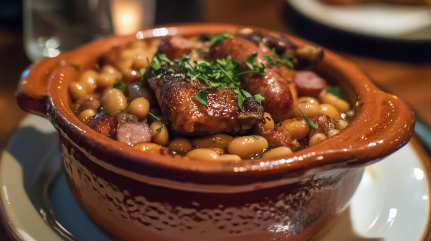 Traditional French Cassoulet with Sausage and White Beans