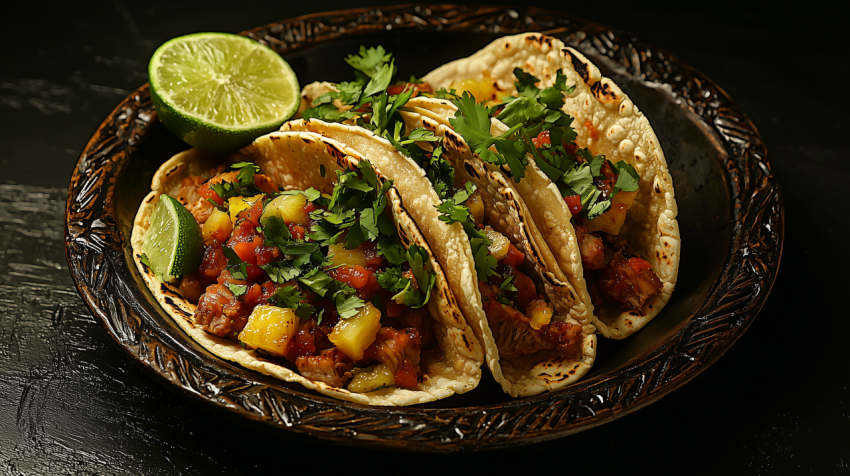 Spicy Mexican Tacos al Pastor with Pineapple and Salsa