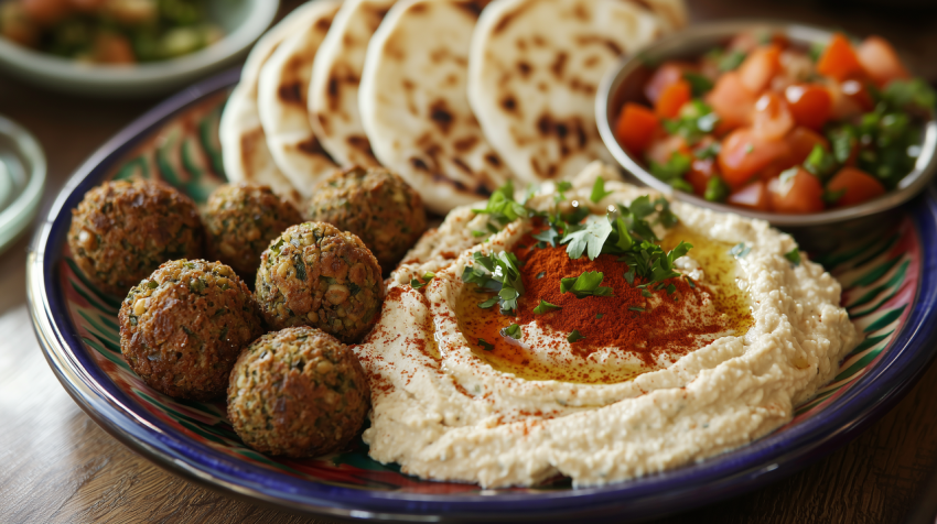 Authentic Lebanese Hummus with Crispy Falafel and Pita Bread