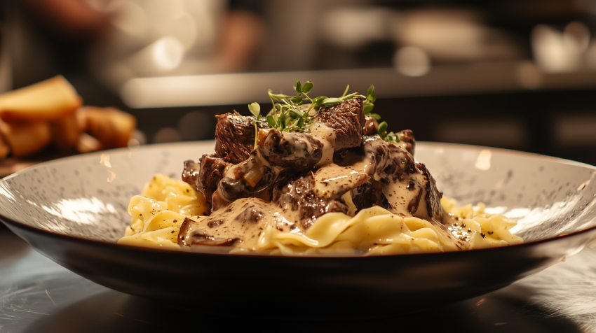Creamy Russian Beef Stroganoff with Mushroom Sauce and Egg Noodles