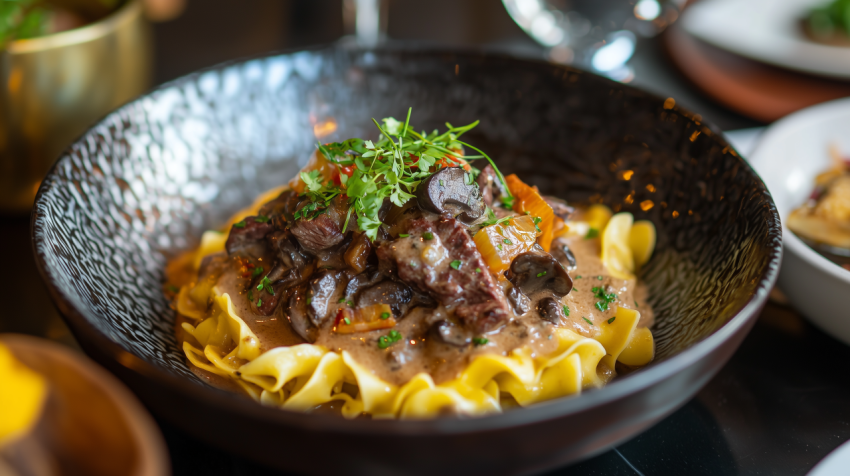 Hearty Russian Beef Stroganoff with Egg Noodles
