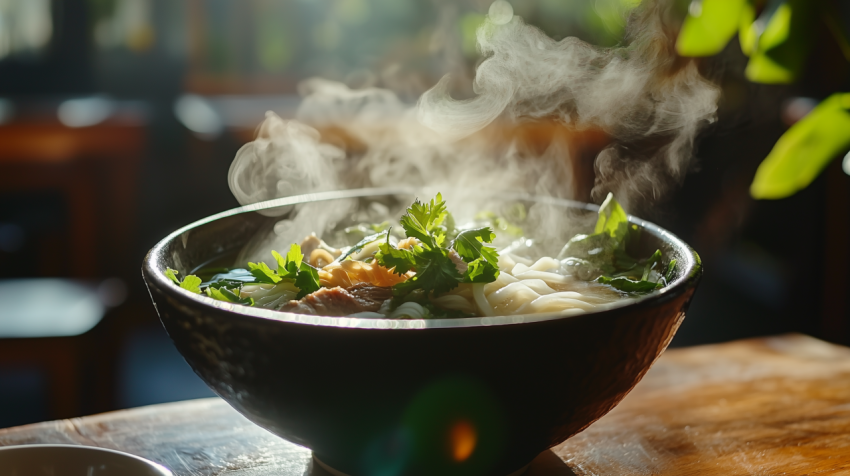 Fragrant Vietnamese Pho with Rice Noodles and Fresh Herbs