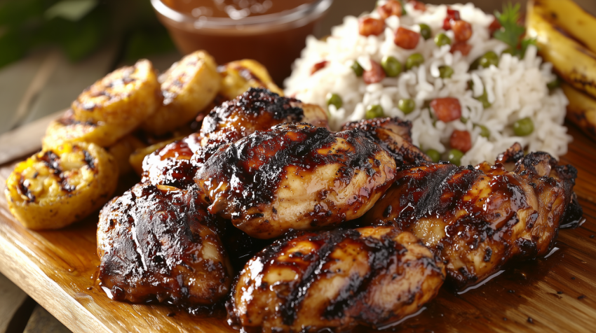 Grilled Jamaican Jerk Chicken with Rice and Peas