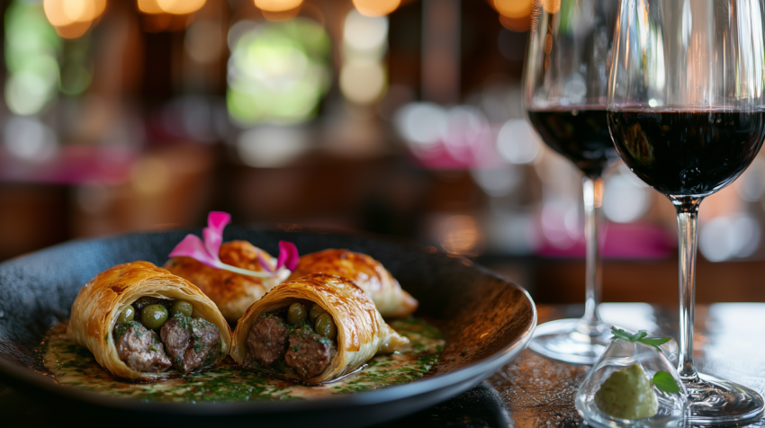 Vibrant Argentine Empanadas with Beef and Chimichurri on Wooden Board