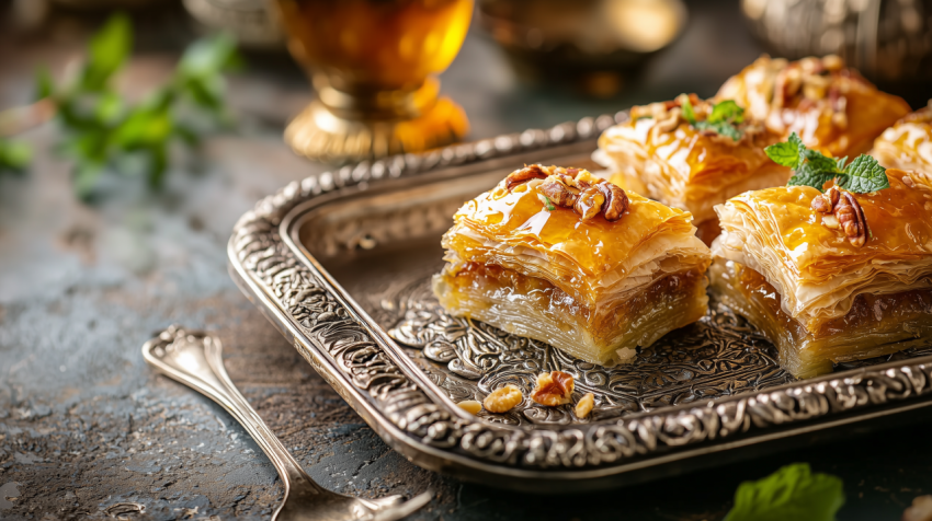 Traditional Turkish Baklava with Honey and Nuts