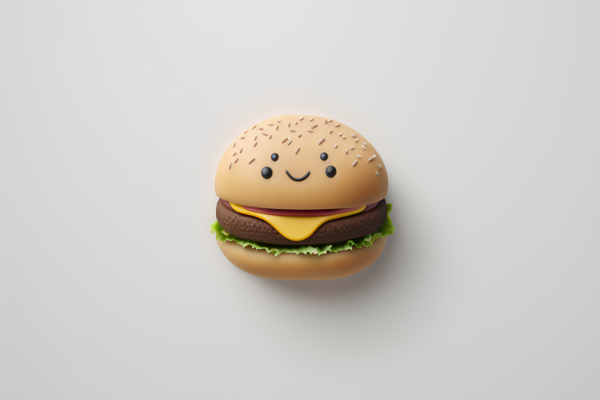 Minimalist Hamburger Emoji 3D Render