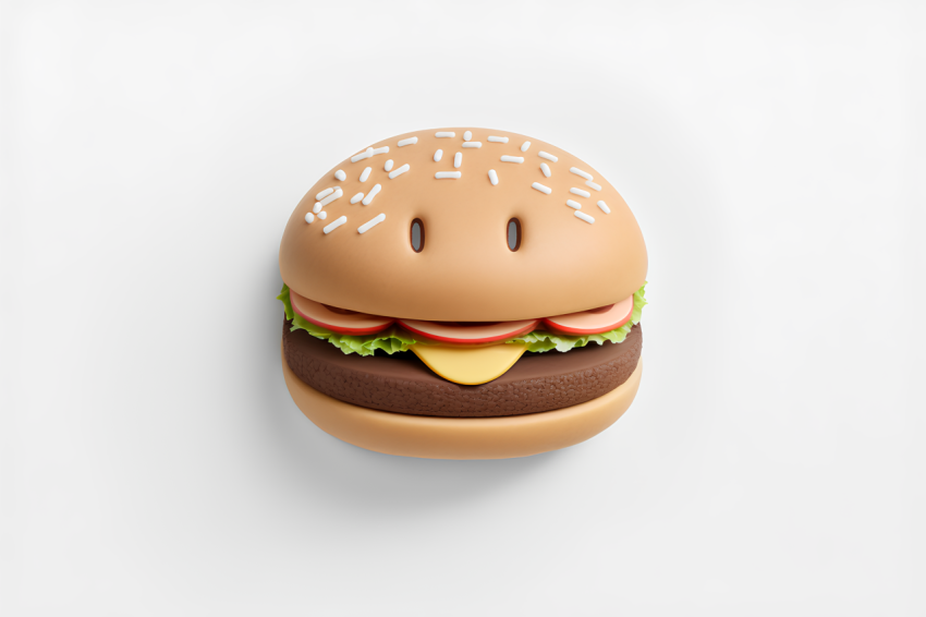 Minimalist Hamburger Emoji 3D Render