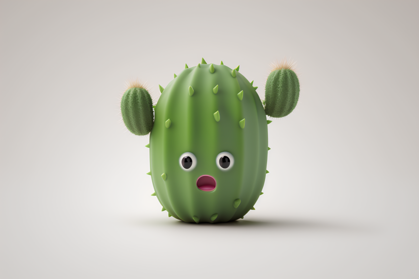Minimalist Cactus Emoji 3D Render