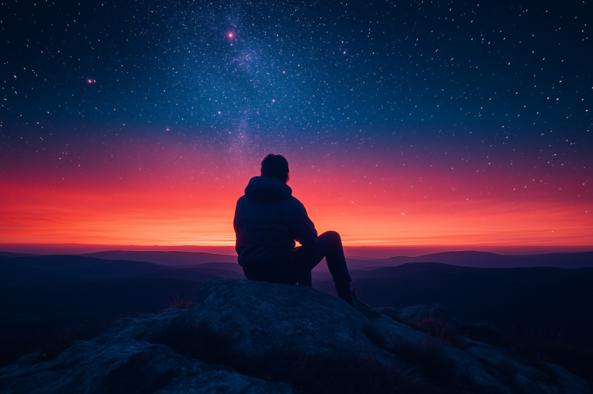 Dramatic Dusk Scene with Painter on Hilltop