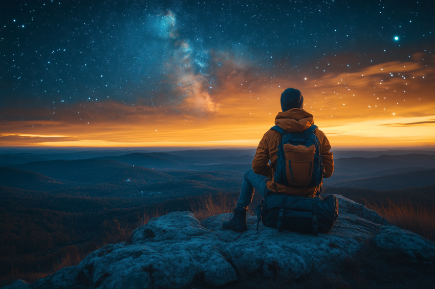 Starry Night with Painter on Hilltop