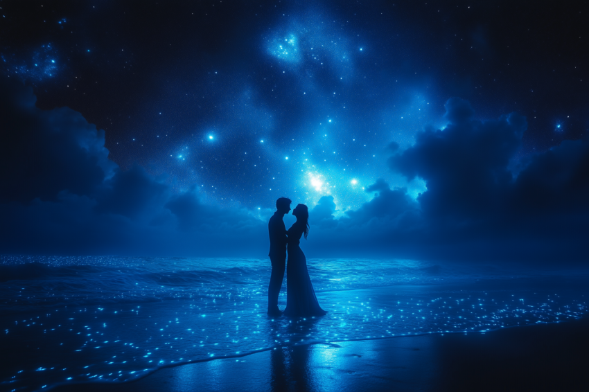 Couple Dancing on Beach Under Starry Sky