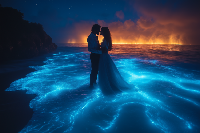Romantic Beach Scene Under Starry Sky