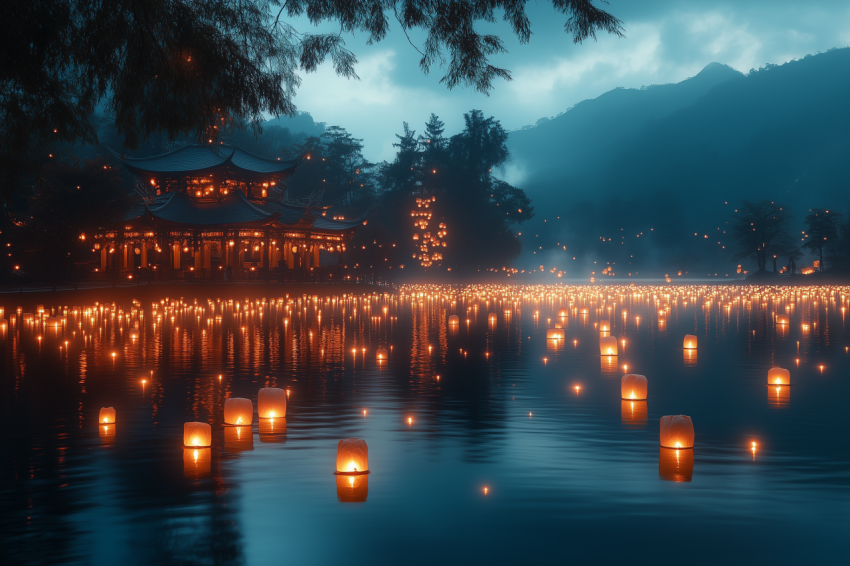 Lantern Festival Glow Over Tranquil Lake