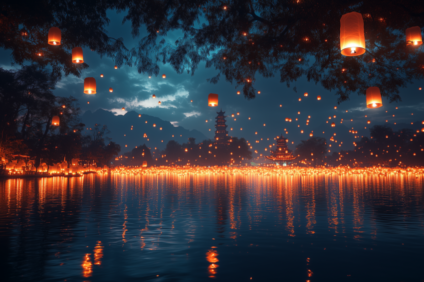 Ethereal Lantern Glow on Lake