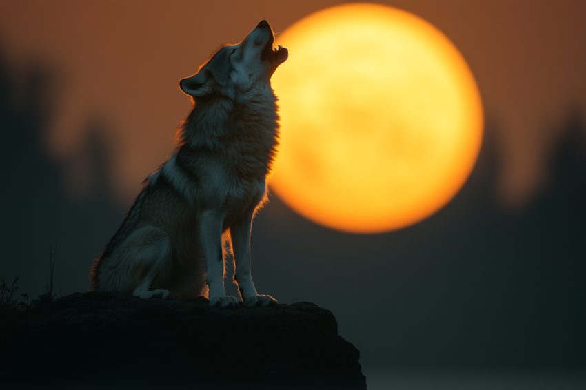 Wolf Howling Under Starry Sky