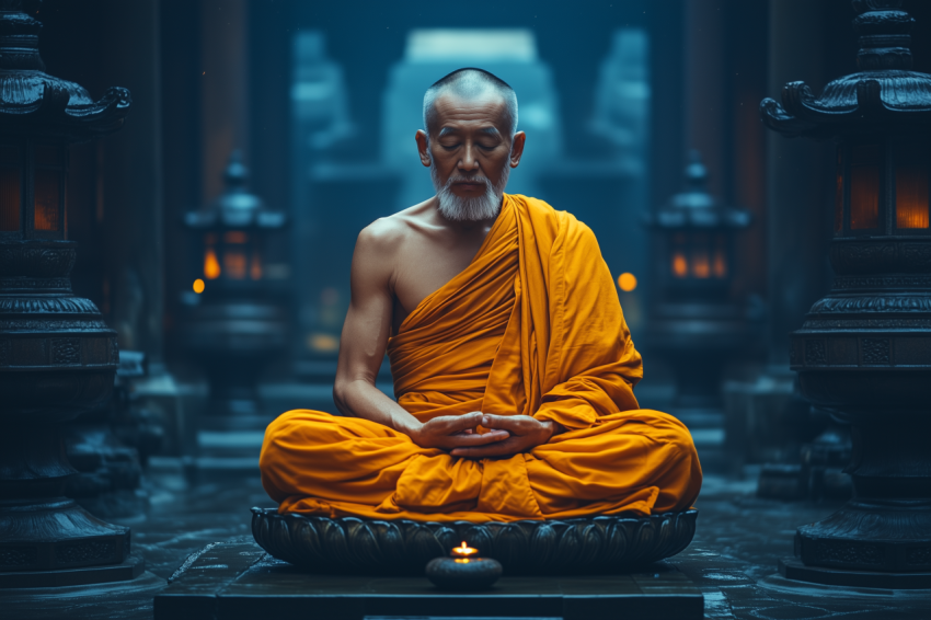 Serene Monk Under Starry Sky
