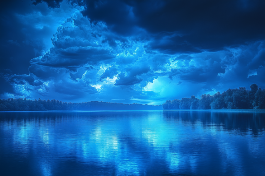 Thunderstorm Over Calm Reflective Lake
