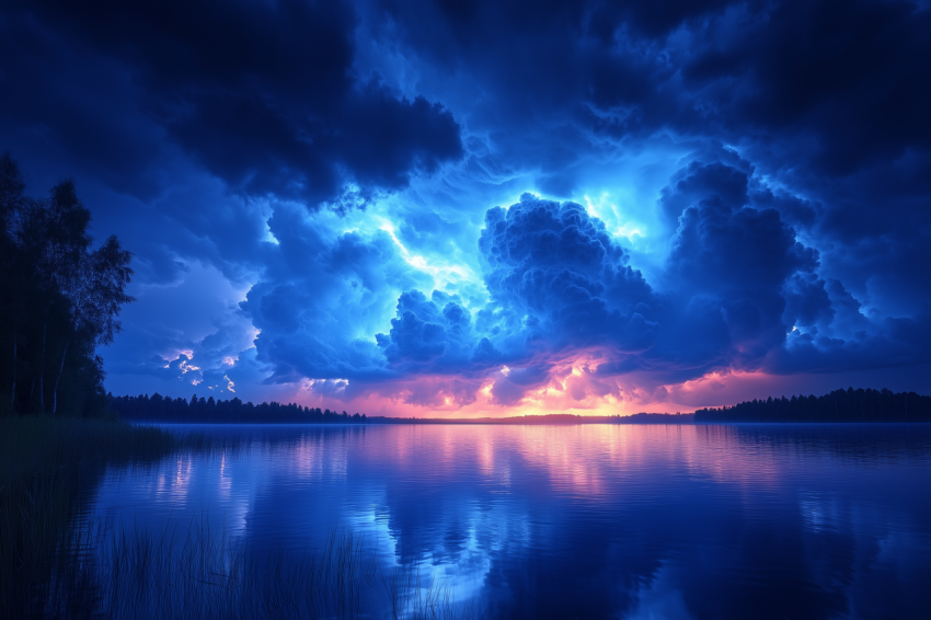 Dramatic Thunderstorm Over Lake