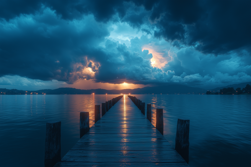 Reflective Lake Under Thunderstorm