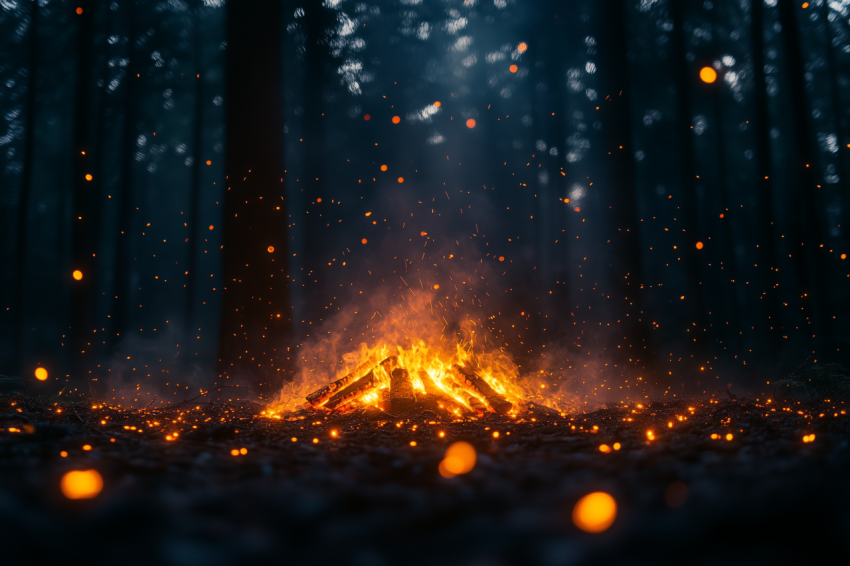 Starry Night with Campfire in Forest