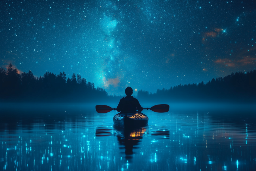 Dramatic Bioluminescent Waters at Night