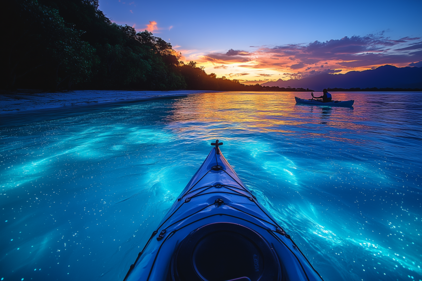 Starry Night with Kayaker in Glowing Waters