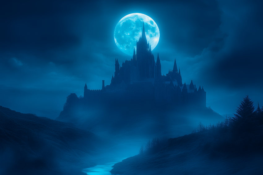 Dramatic Castle Under Full Moon