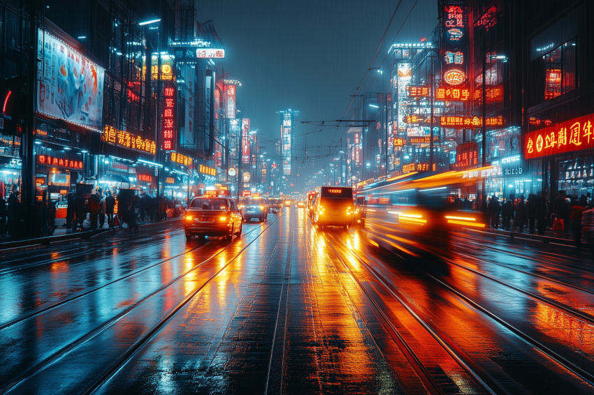 Bustling Night Market with Vibrant Lights