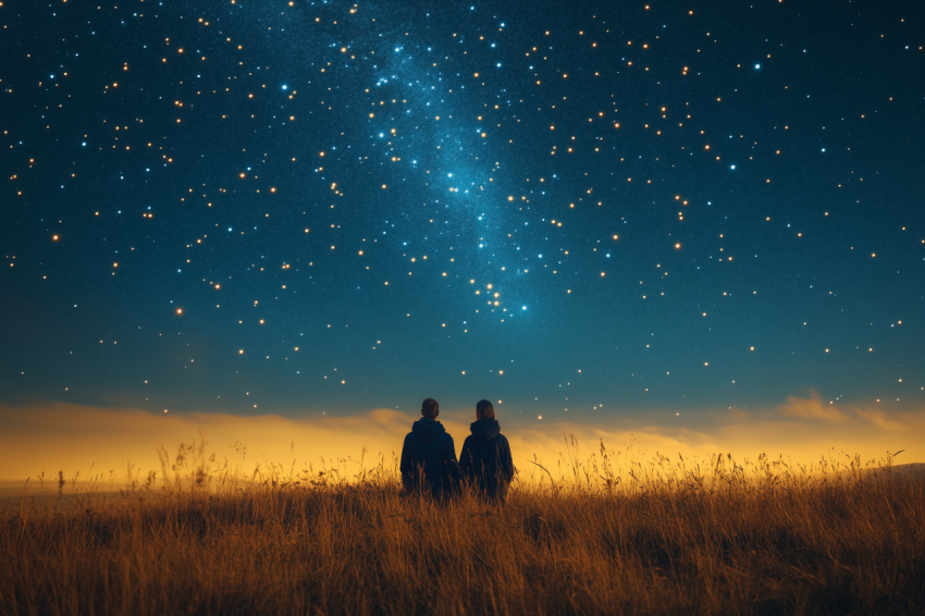 Starry Night with Couple Stargazing