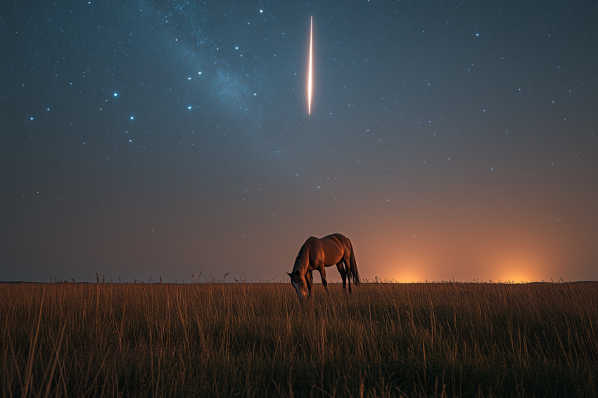 Tranquil Horse Under Comet Streak