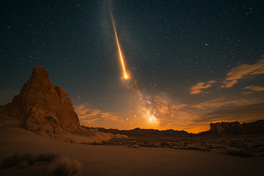 Meteor Shower Over Desert Landscape