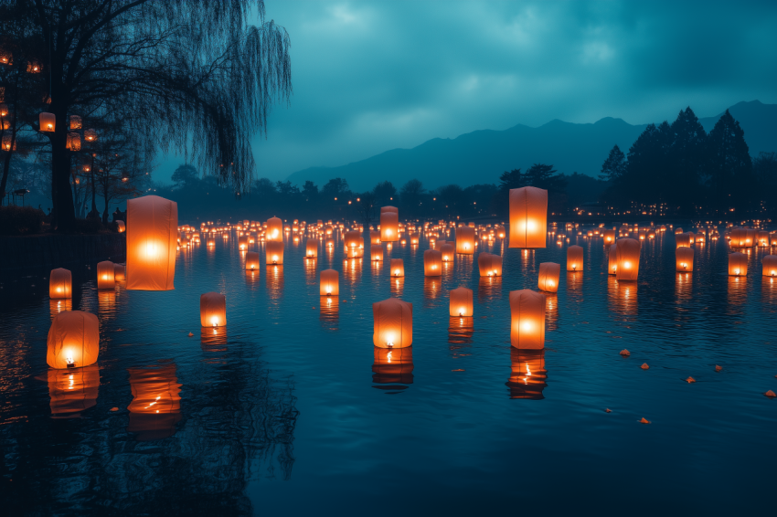 Floating Lanterns on Tranquil Lake