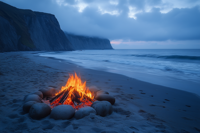 Starry Night with Bonfire on Beach