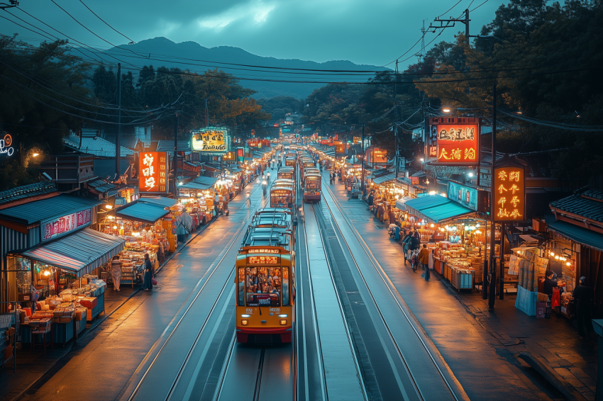 Vibrant Night Market Under Starry Sky