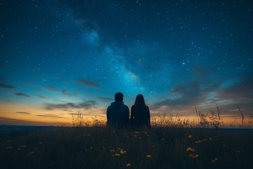 Tranquil Couple Under Meteor Shower